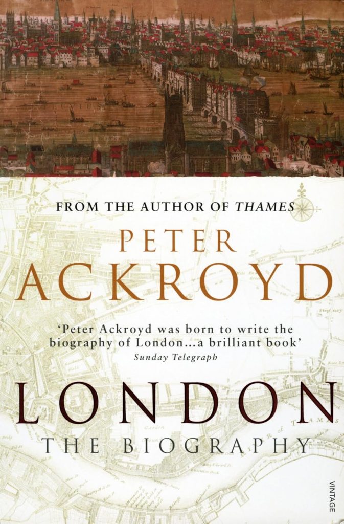 A picture of the book cover of 'London The Biography' featuring a historical picture of the River Thames.