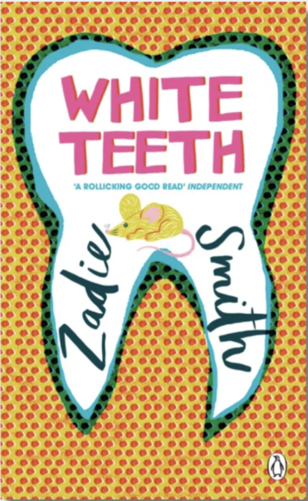 A white tooth with text in