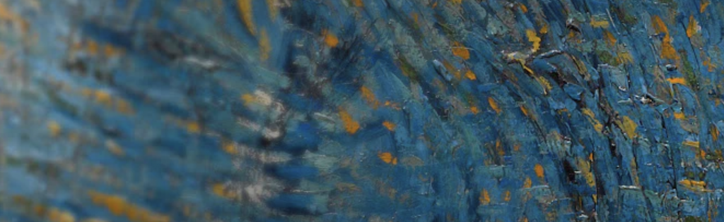 One of Van Gogh's paintings. Blue and yellow expressive strokes of paint.