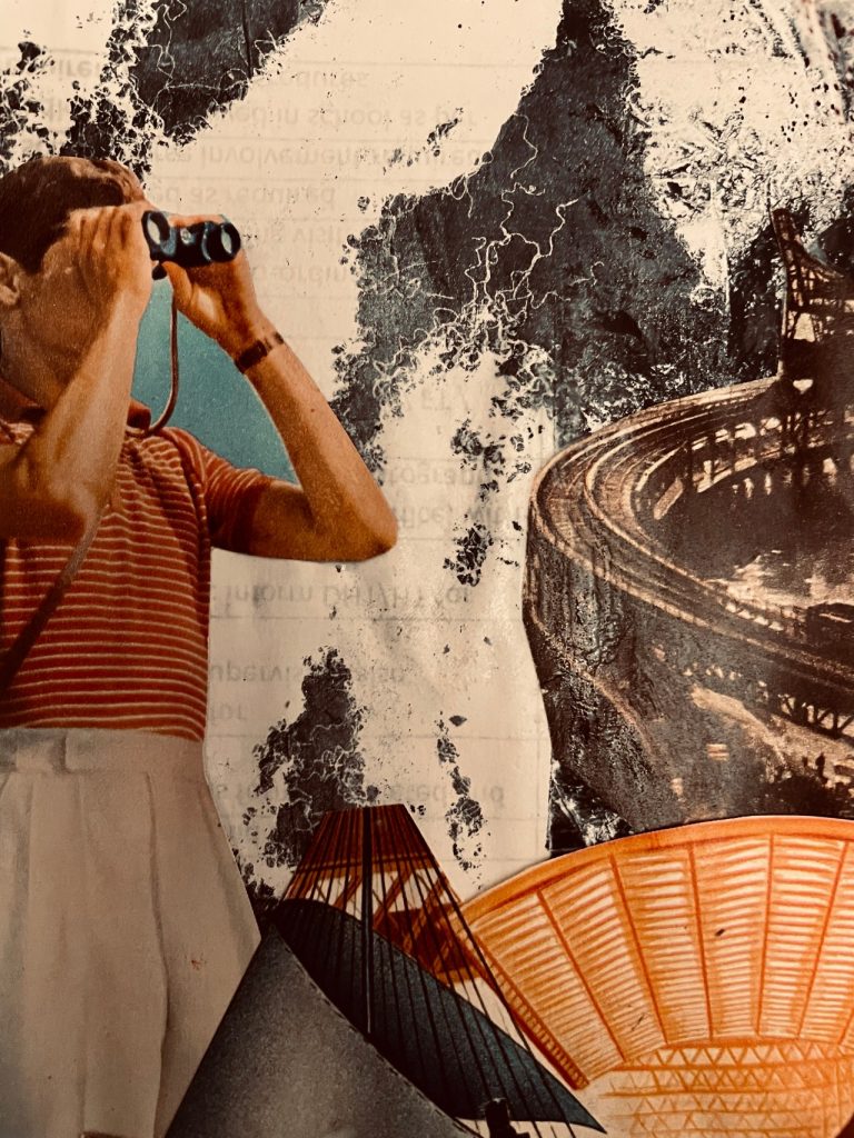 Artist's work: a collage featuring urban landscapes and architecture